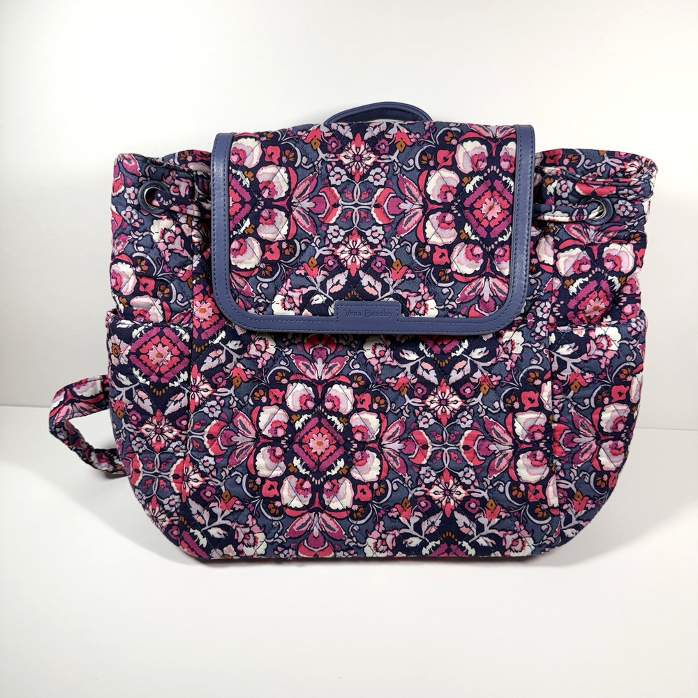 Vera Bradley Magenta Medallion Drawstring Backpack Quilted Purple Pink Retired